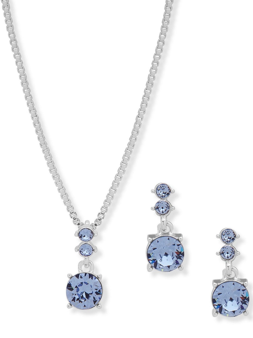 NINE WEST Silver Blue Crystal Necklace & Earrings Set NIB